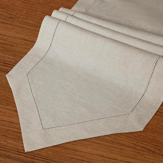 D'Moksha Homes Natural Linen Table Runner 108 Inches Long - 100% Pure Linen Diamond Table Runner 14 x 108 Inch for Dining, Fall and Halloween - Machine Washable-Ruum Studio Home