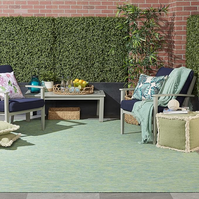 Nourison Home Positano 10' x 14' Blue/Green Fabric Modern Area Rug (10' x 14')-Ruum Studio Home