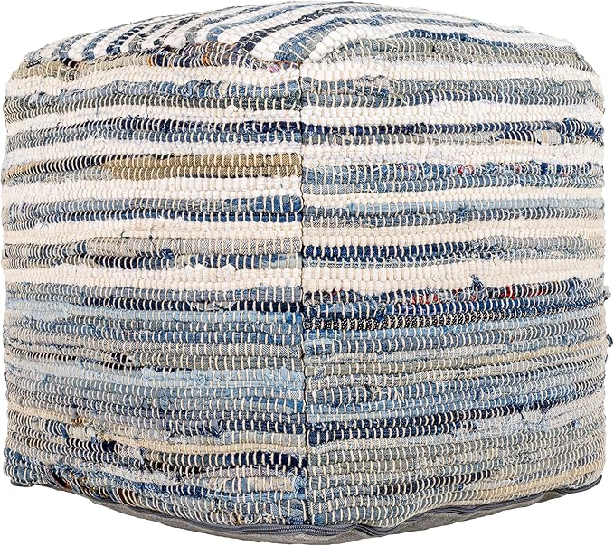 Mark&Day Pouf Ottoman, Korneuburg Natural Fiber Navy Cube Pouf Foot Rest for Living Room, Bedroom and Boho Home Decor (16"x16"x16")-Ruum Studio Home