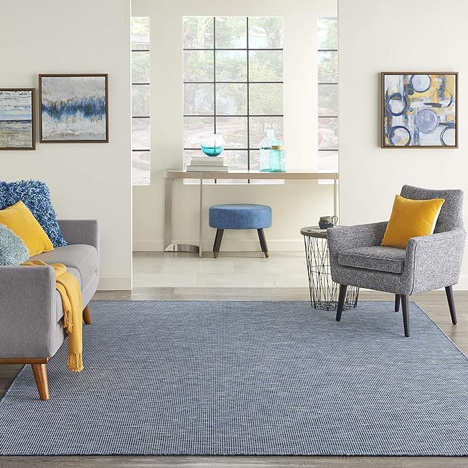 Nourison Home Positano Indoor/Outdoor Navy Blue 6' x Round Area Rug, Easy Cleaning, Non Shedding, Bed Room, Living Room, Dining Room, Backyard, Deck, Patio (6 Round)-Ruum Studio Home
