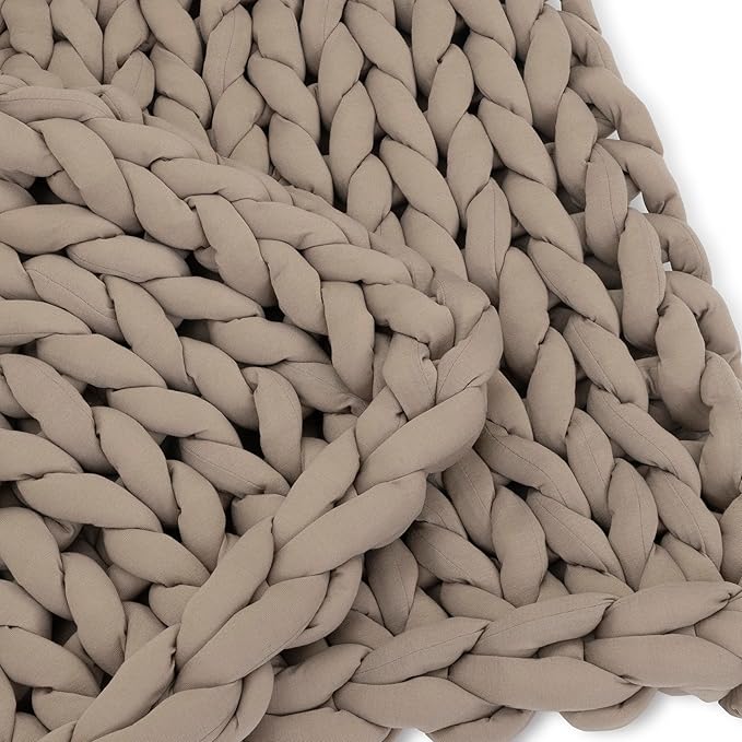 Nuzzie Chunky Knit Weighted Blanket - Breathable, Cooling, Hand Made Knit Throw Blanket for Sleep for Relaxation - Machine Washable, Stylish Design (Taupe, Throw | 12lbs | 44"x60")-Ruum Studio Home