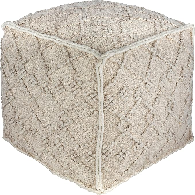 Mark&Day Pouf Ottoman, Lanzendorf Bohemian/Global White Cube Pouf Foot Rest for Living Room, Bedroom and Boho Home Decor (18"x18"x18")-Ruum Studio Home