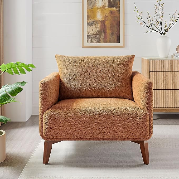 Oversized Accent Chair Modern Boucle Armchair for Living Room Sets of 2 - 37" Wide & Cozy Reading Accent Chair with Solid Wood Legs, Curry Upholstered Lounge Chair for Bedroom & Office (Easy Assembly)-Ruum Studio Home
