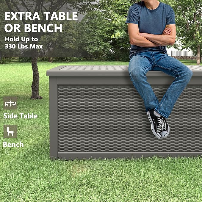 260 Gallon Resin Deck Box, Large Indoor and Outdoor Storage Box, Weatherproof and UV Resistant Outdoor Storage Box with Built-in Steel Beams for Patio Cushions, Pool Supplies-Ruum Studio Home