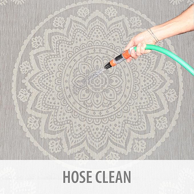 CAMILSON Outdoor Rug 6x9 Modern Area Rugs for Indoor and Outdoor Patios and Porches - Waterproof, Washable, Non-Shedding, Easy-to-Clean Outside Carpet (6 x 9, Medallion - Grey/White)-Ruum Studio Home