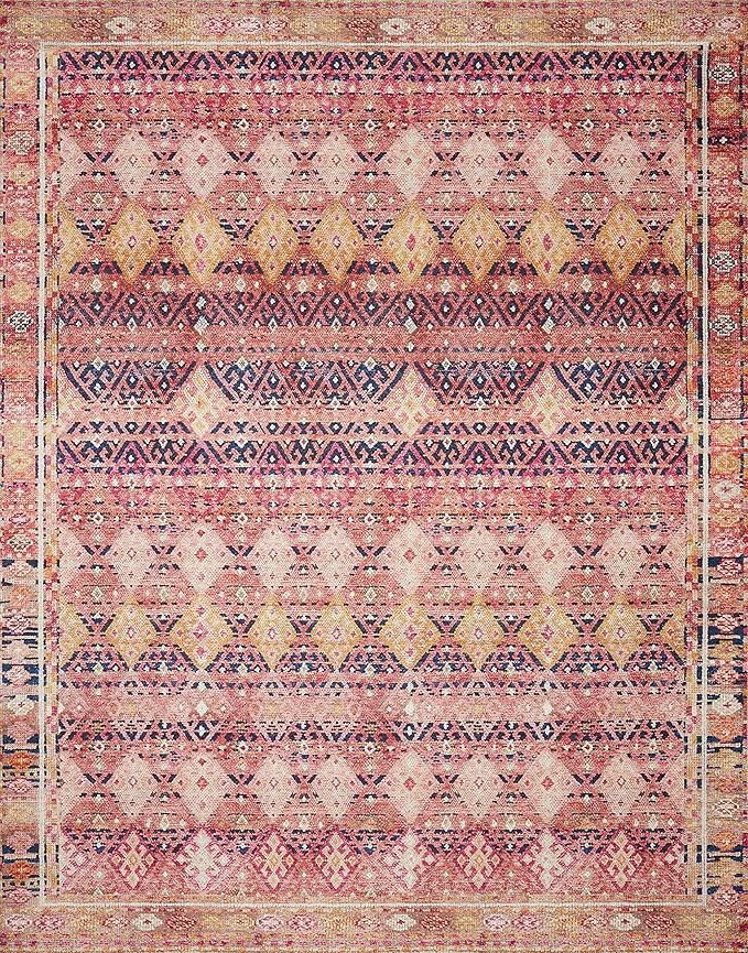 Loloi Layla Collection LAY-15 Magenta/Multi 3'-6" x 5'-6" .13" Thick Accent Rug, Soft, Durable, Vintage Inspired, Distressed, Low Pile, Non-Shedding, Easy Clean, Printed, Living Room Rug-Ruum Studio Home
