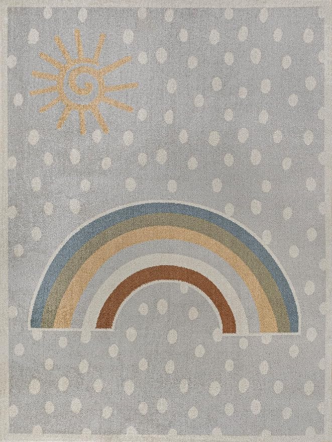 JONATHAN Y Machine-Washable Gray/Ivory/Yellow Indoor Area Rug, 4x6, Minha Rainbow Dots, Kids & Novelty, Casual, Classic, Bedroom, Kitchen, Living Room, Easy-Cleaning, Non-Shedding (KDW102A-4)-Ruum Studio Home