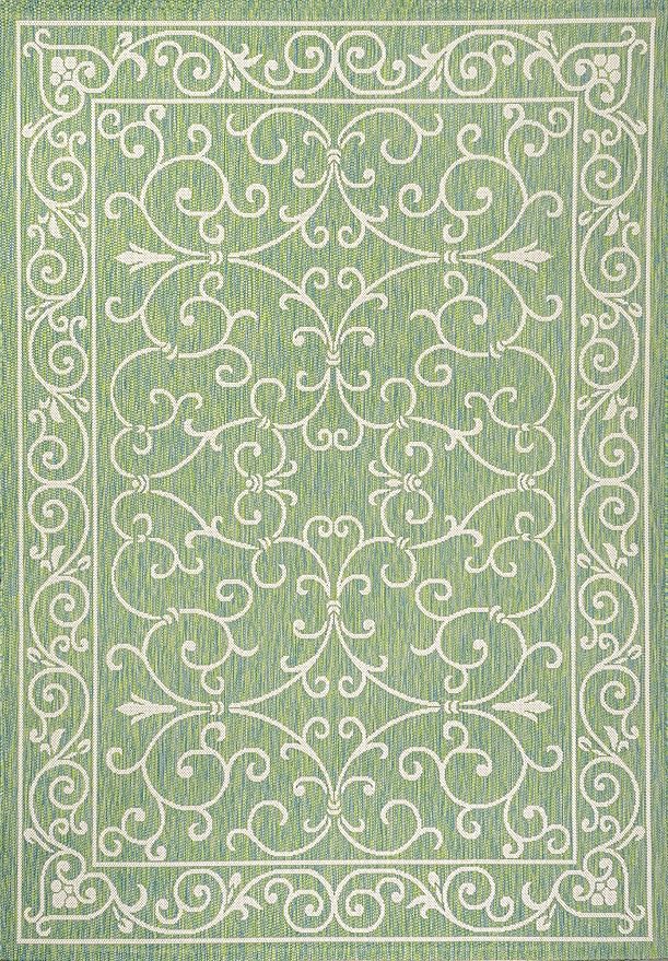 JONATHAN Y Vintage Filigree Indoor Outdoor Area Rug 5X8 Green/Ivory, Charleston Textured Weave for Backyard, Patio, Porch, Easy-Cleaning, High Traffic, Pet-Friendly, Non-Shedding (SMB106K-5)-Ruum Studio Home