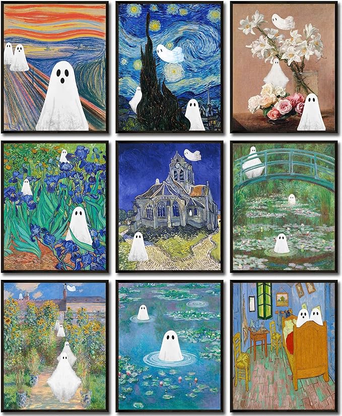 LANCHI95 Vintage Ghost Posters Halloween Wall Art Witch in The Forest Painting Prints Halloween Wall Decor for Living Room Bedroom 8x10 in - 9pcs (UNFRAMED)-Ruum Studio Home