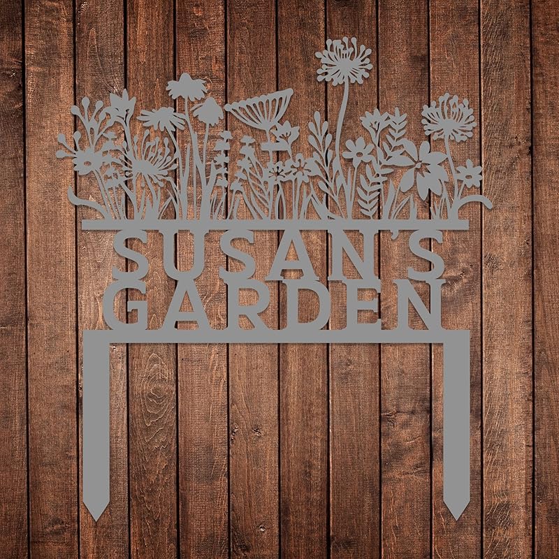 Custom Flowers Metal Garden Decor, Sign for Flower Beds, Personalized Flowers Garden Sign with Stakes, Metal Yard Art, Gift for Grandmother, Patio Decor, Farmhouse Decorations, Mom Gift-Ruum Studio Home