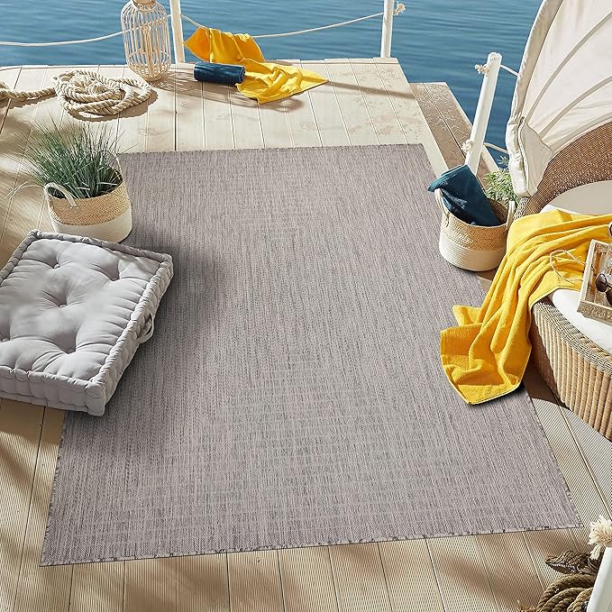 Adiva Rugs Outdoor Indoor Area Rug, Weather Resistant, Easy to Clean, Stain Resistant Floor Mat for Dining Room, Backyard, Deck, Patio (Silver Weiss, 6' x 9')-Ruum Studio Home