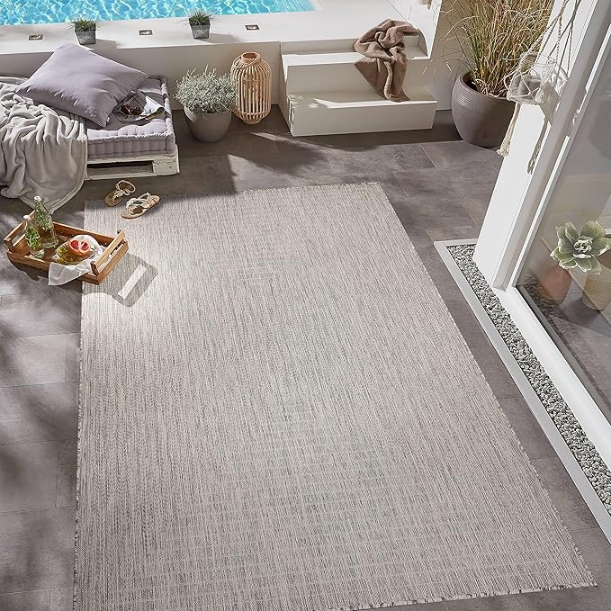 Adiva Rugs Outdoor Indoor Area Rug, Weather Resistant, Easy to Clean, Stain Resistant Floor Mat for Dining Room, Backyard, Deck, Patio (Silver Weiss, 6' x 9')-Ruum Studio Home