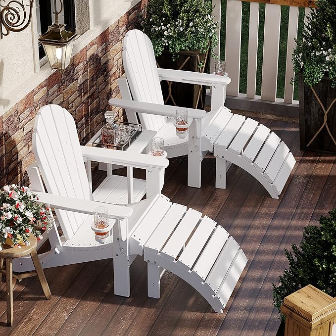 Sundale Outdoor Folding Plastic Adirondack Ottoman, All-Weather Adirondack Chair Footrest, Fade and Rust Resistant, Perfect for Outside Patio Garden Pool Yard White-Ruum Studio Home