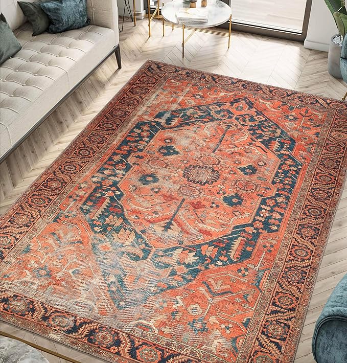 Keen Home Design 8x10 Rug - Machine Washable Area Rug with Non-Slip Backing, Ideal for Living Room, Dining Room, Bedroom - Vintage, Easy Clean, Durable, Low Pile Rug - (8' x 10')-Ruum Studio Home