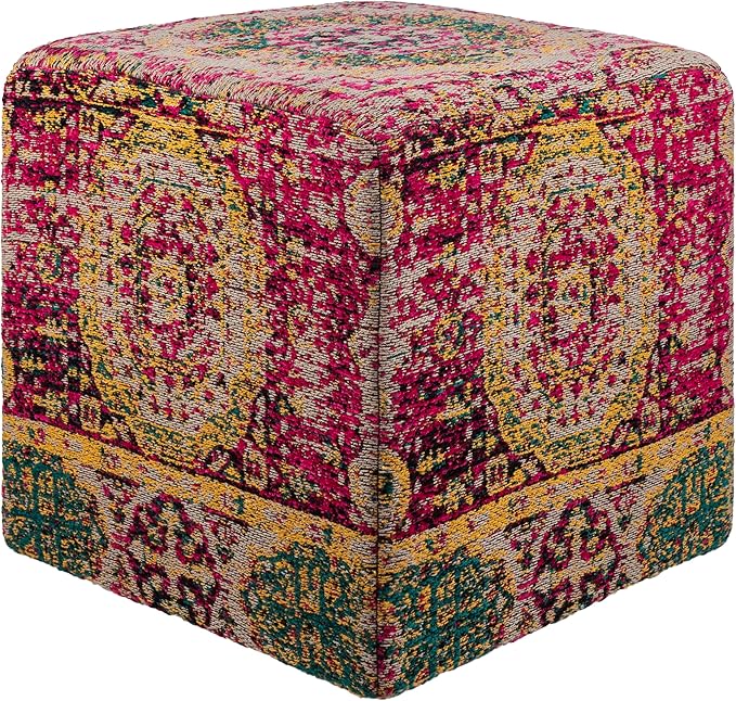 Mark&Day Pouf Ottoman, Kaltenleutgeben Traditional Bright Pink Cube Pouf Foot Rest for Living Room, Bedroom and Boho Home Decor (18"x18"x18")-Ruum Studio Home