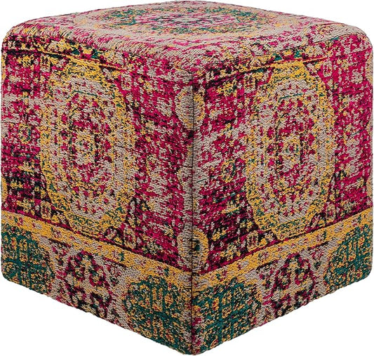 Mark&Day Pouf Ottoman, Kaltenleutgeben Traditional Bright Pink Cube Pouf Foot Rest for Living Room, Bedroom and Boho Home Decor (18"x18"x18")-Ruum Studio Home