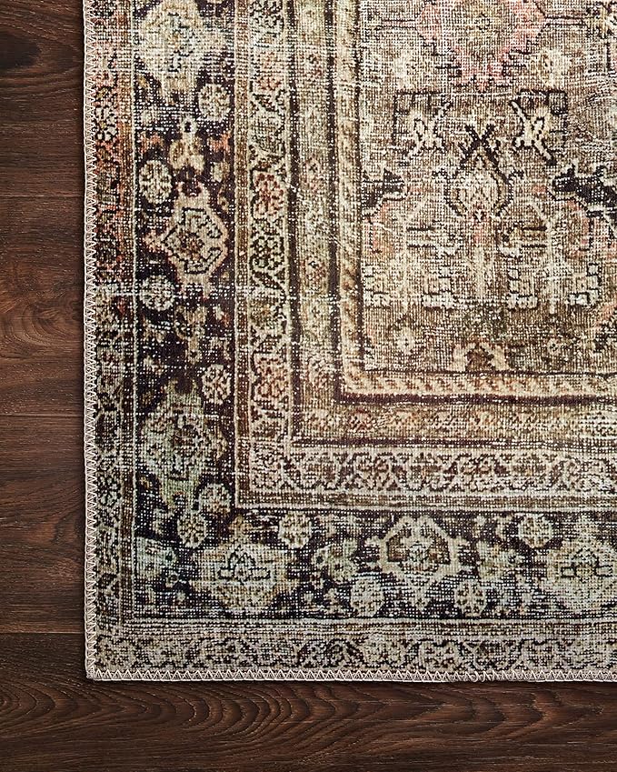 Loloi Layla Collection LAY-03 Olive/Charcoal 2'-6" x 7'-6" .13" Thick Runner Rug, Soft, Durable, Vintage Inspired, Distressed, Low Pile, Non-Shedding, Easy Clean, Printed, Living Room Rug-Ruum Studio Home