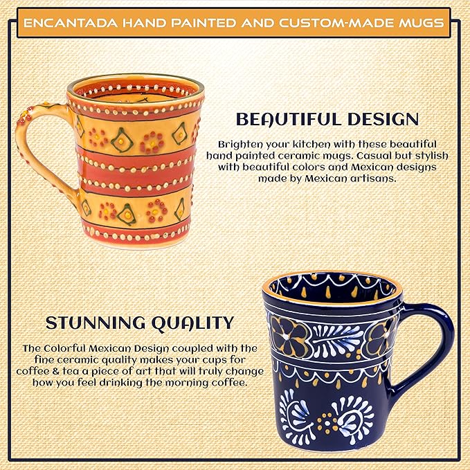 Encantada Handmade Hand-Painted Authentic Mexican Pottery Mugs (1-Pack, Mas Red)-Ruum Studio Home