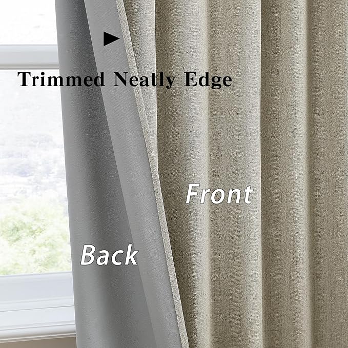 102 Inch Long Blackout Linen Blend Curtains 2 Panels,70 Wide Back Tab Pinch Pleated Look Window Drapes with Hooks,Track System Curtain Panels for Sliding Door Modern Farmhouse 70x102 Light Taupe-Ruum Studio Home