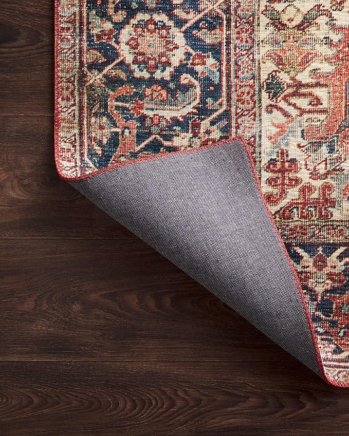 Loloi Layla Collection LAY-08 Red/Navy 5'-0" x 7'-6" .13" Thick Area Rug, Soft, Durable, Vintage Inspired, Distressed, Low Pile, Non-Shedding, Easy Clean, Printed, Living Room Rug-Ruum Studio Home