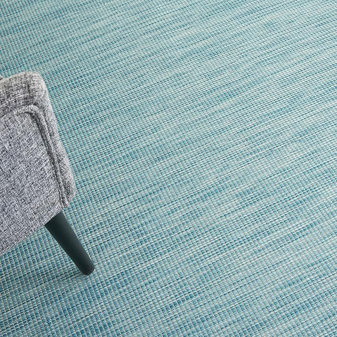 Nourison Positano Indoor-Outdoor Aqua 9' x 12' Area Rug, Easy Cleaning, Non Shedding, Bed Room, Living Room, Dining Room, Backyard, Deck, Patio (9x12)-Ruum Studio Home