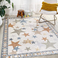 JONATHAN Y Machine-Washable Ivory/Blue/Orange Indoor Area Rug, 4x6, Star Gazer Geometric, Border, Kids & Novelty, Classic, Bedroom, Kitchen, Living Room, Easy-Cleaning, Non-Shedding (KDW100A-4)-Ruum Studio Home