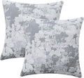 Jacquard Throw Pillow Covers 18x18 Inch Set of 2 - Vintage Floral Boho Pillow Cases with Botanical Pattern | Farmhouse Decor for Couch Living Room | Soft Textured Neutral Trio Slate Gray 18" x 18"-Ruum Studio Home