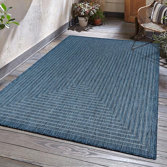 Adiva Rugs Outdoor Indoor Area Rug, Weather Resistant, Easy to Clean, Stain Resistant Floor Mat for Dining Room, Backyard, Deck, Patio (Azure Denim Blue, 6' X 9')-Ruum Studio Home