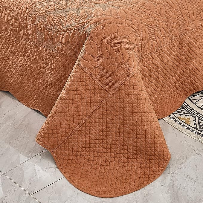 MarCielo 3-Piece 100% Cotton Oversized Bedspread Lightweight Quilt Coverlet Embroidery Farmhouse Bedding Set T0 (Royal Orange, Oversized Queen (100"x106"))-Ruum Studio Home