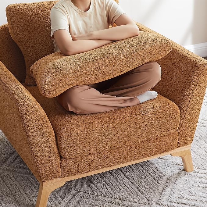 Large-Sized Accent Chair, Thick Cushion Bedroom Reading Chair, Comfortable Living Room Single Sofa， Boucle Curry-Ruum Studio Home