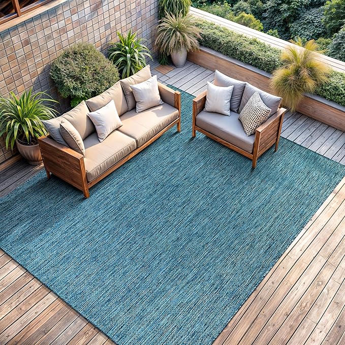 CAMILSON Outdoor Rug 6x9 Modern Area Rugs for Indoor and Outdoor Patios and Porches - Waterproof, Washable, Non-Shedding, Easy-to-Clean Outside Carpet (6 x 9, Solid - Aqua)-Ruum Studio Home