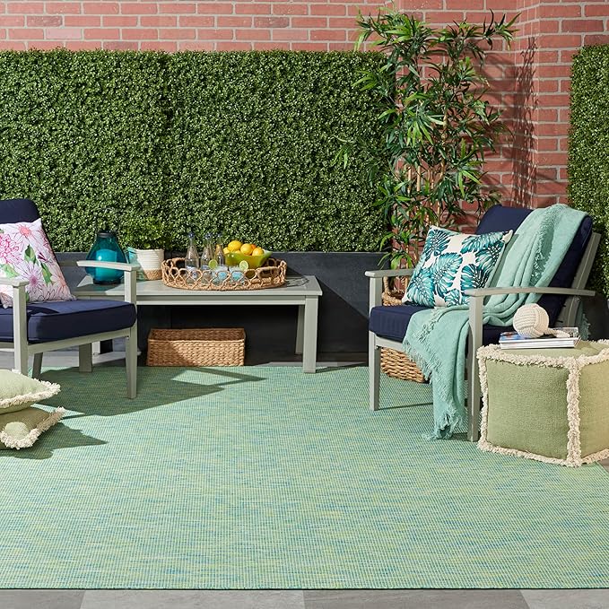 Nourison Positano Indoor/Outdoor Blue/Green 9' x 12' Area Rug, Easy Cleaning, Non Shedding, Bed Room, Living Room, Dining Room, Backyard, Deck, Patio (9x12)-Ruum Studio Home