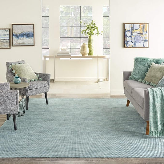 Nourison Home Positano 5' x 7' Aqua Fabric Modern Area Rug (5' x 7')-Ruum Studio Home