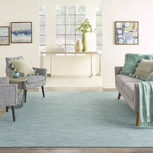 Nourison Home Positano Indoor/Outdoor Aqua 2'2" x 12' Area Rug, Easy Cleaning, Non Shedding, Bed Room, Living Room, Dining Room, Backyard, Deck, Patio (2x12)-Ruum Studio Home