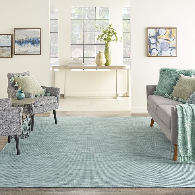 Nourison Positano Indoor/Outdoor Aqua 8' x Round Area Rug, Easy Cleaning, Non Shedding, Bed Room, Living Room, Dining Room, Backyard, Deck, Patio (8 Round)-Ruum Studio Home