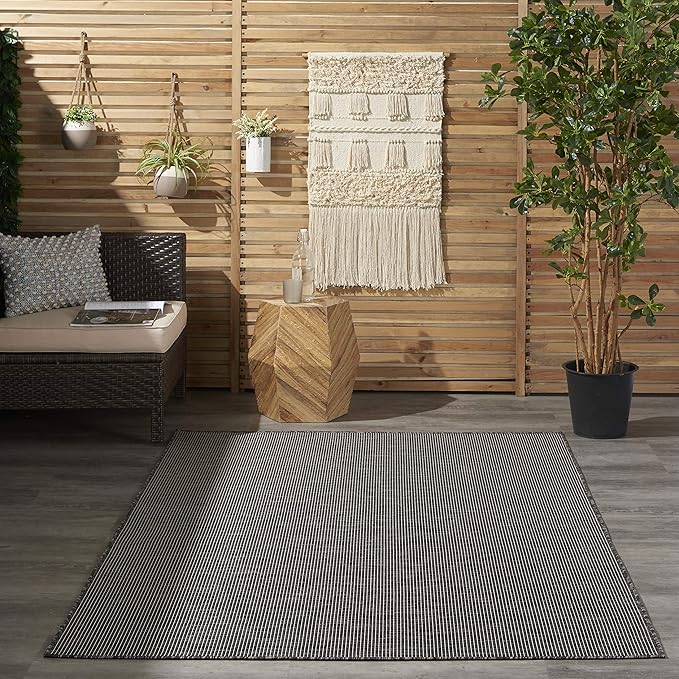 Nourison Positano Indoor-Outdoor Charcoal 4' x 6' Area Rug, Easy Cleaning, Non Shedding, Bed Room, Living Room, Dining Room, Backyard, Deck, Patio (4x6)-Ruum Studio Home