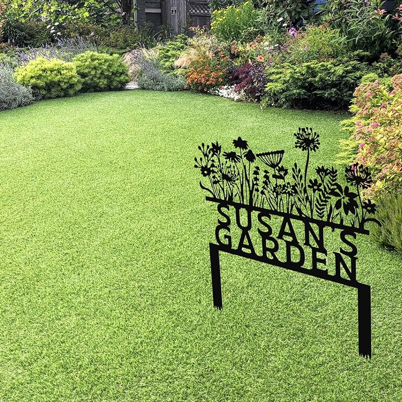 Custom Flowers Metal Garden Decor, Sign for Flower Beds, Personalized Flowers Garden Sign with Stakes, Metal Yard Art, Gift for Grandmother, Patio Decor, Farmhouse Decorations, Mom Gift-Ruum Studio Home
