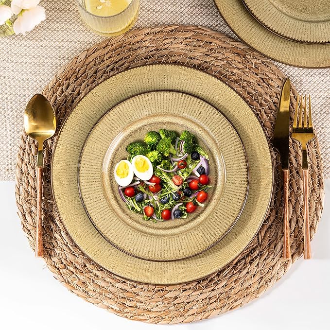 GBHOME Ceramic Dinnerware Sets,12 pcs Embossed Elegant Stoneware Plates and Bowls Sets, Housewarming Wedding Gift | Dishwasher & Microwave Safe | Dishes Set Service for 4-Ruum Studio Home