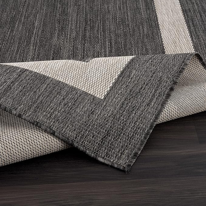 CAMILSON Outdoor Rug 9x12, Large Modern Outside Rugs for Patios Porches Waterproof Durable Washable Non-Shedding, Easy-to-Clean Indoor Outdoor Area Carpet (9 x 12, Bordered - Dark Gray/Light Gray)-Ruum Studio Home