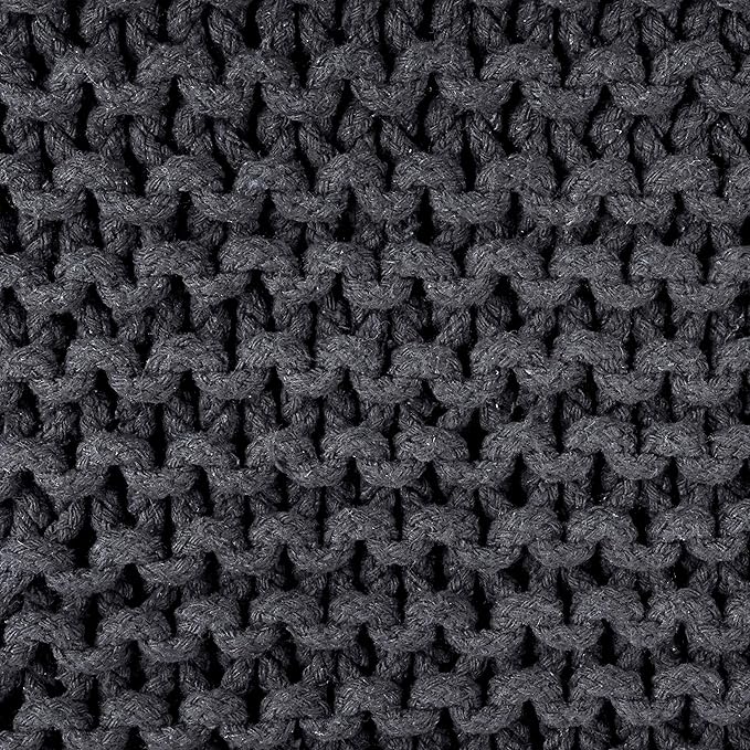 REDEARTH Cube Pouf Foot Stool Ottoman - Hand Knitted Coffee Table - Cotton Cord Boho Pouffe - Home Décor Poof - Stuffed Footrest for Living Room - Bedroom - Patio (16" x 16" x 16") - Dark Gray-Ruum Studio Home