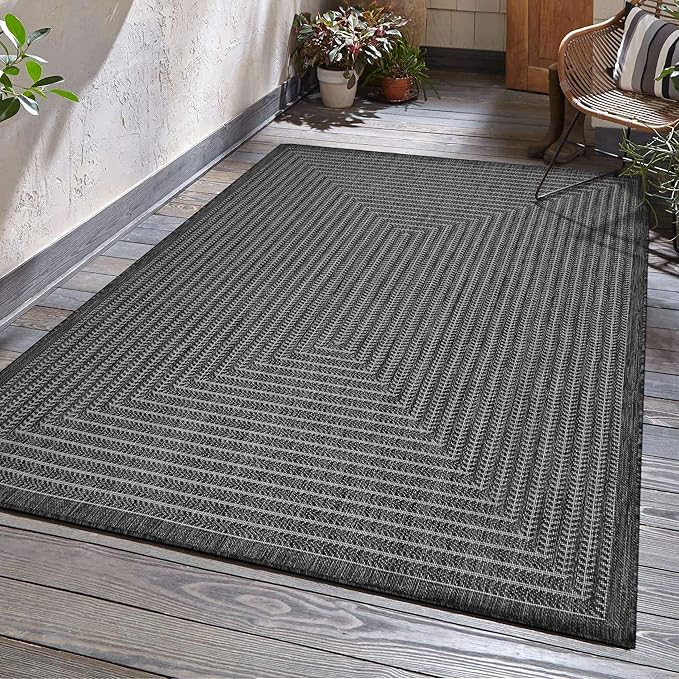 Adiva Rugs Outdoor Indoor Area Rug, Weather Resistant, Easy to Clean, Stain Resistant Floor Mat for Dining Room, Backyard, Deck, Patio (Pebble Weiss, 5' x 7')-Ruum Studio Home