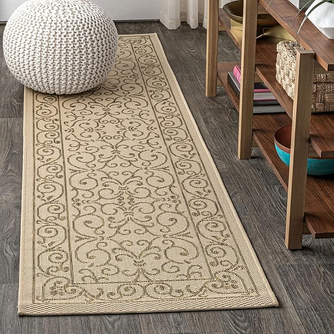 JONATHAN Y Vintage Filigree Indoor Outdoor Runner Rug 2X10 Beige/Brown, Charleston Textured Weave for Backyard, Patio, Porch, Easy-Cleaning, High Traffic, Pet-Friendly, Non-Shedding (SMB106A-210)-Ruum Studio Home