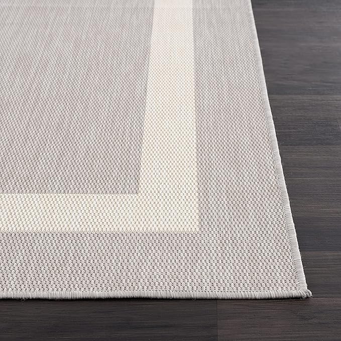 CAMILSON Outdoor Rug 9x12,Large Modern Outside Rugs for Patios Porches Waterproof Durable Washable Non-Shedding, Easy-to-Clean Indoor Outdoor Area Carpet (9 x 12, Bordered - Gray/White)-Ruum Studio Home