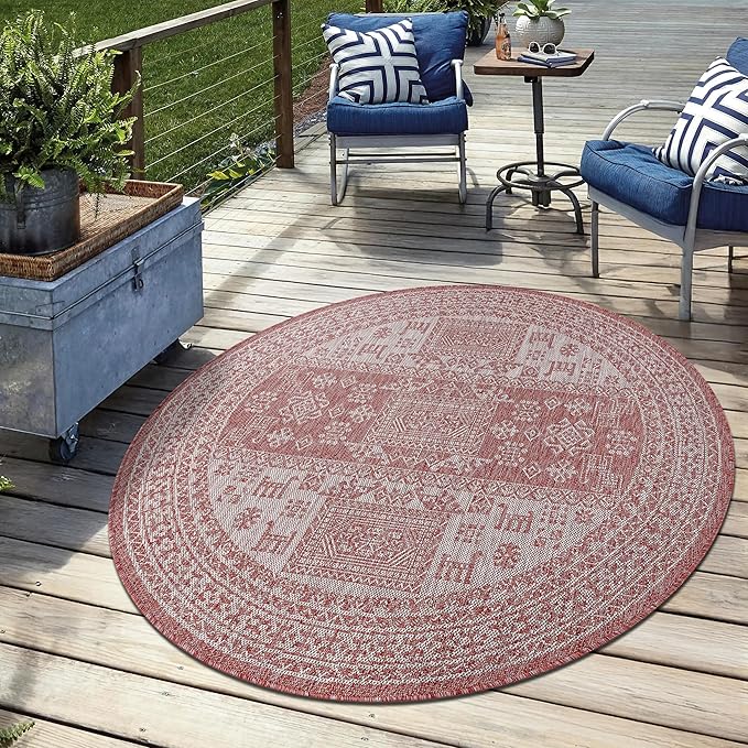 Keen Home Design Terrace Outdoor Round Rug - 5ft Round Washable Indoor/Outdoor Rug for Patio, Kitchen, Balcony, Beach, Garden, Deck and Porch, Size: 5'3" Round-Ruum Studio Home