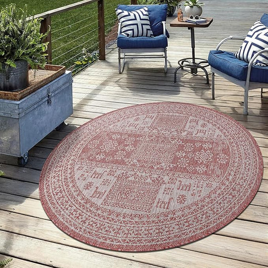 Keen Home Design Terrace Outdoor Round Rug - 5ft Round Washable Indoor/Outdoor Rug for Patio, Kitchen, Balcony, Beach, Garden, Deck and Porch, Size: 5'3" Round-Ruum Studio Home