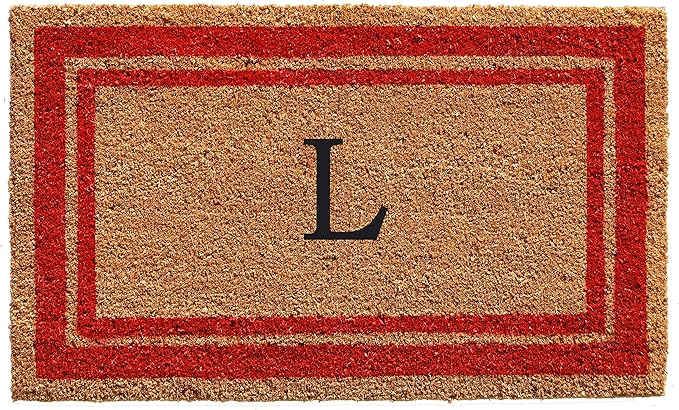 Calloway Mills 153031830L Red Border 18" x 30" Monogram Doormat, (Letter L)-Ruum Studio Home