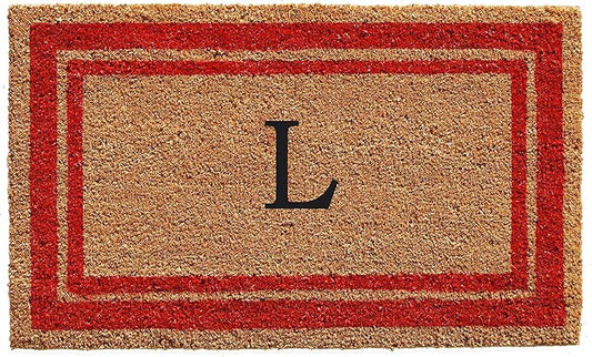 Calloway Mills 153031830L Red Border 18" x 30" Monogram Doormat, (Letter L)-Ruum Studio Home