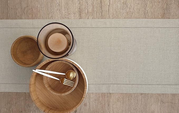 Solino Home Linen Natural Table Runner 108 Inches Long - 100% Pure Linen 14 x 108 Inch Table Runner for Fall, Autumn, Thanksgiving - Classic Hemstitch-Ruum Studio Home