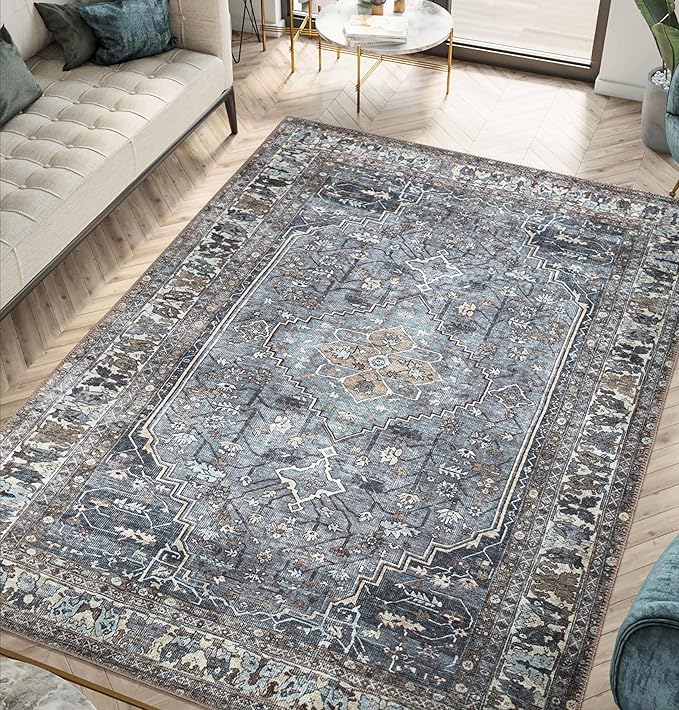 Keen Home Design 4x6 Rug - Machine Washable Area Rug with Non-Slip Backing, Ideal for Living Room, Dining Room, Bedroom - Vintage, Easy Clean, Durable, Low Pile Rug - (4' x 6')-Ruum Studio Home