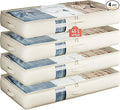 Soft-Sided Foldable Under bed Storage Bags with Window,No Rigid Frame Closet Organizers,Storage Containers for Blankets, Clothing, Comforter, Collapsible Fabric Design,4 Pack, White Ivory-Ruum Studio Home